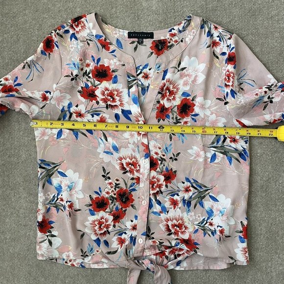 Sanctuary Shirt Womens Medium Light Pink Floral Lightweight Tie Waist Blouse - Picture 6 of 8